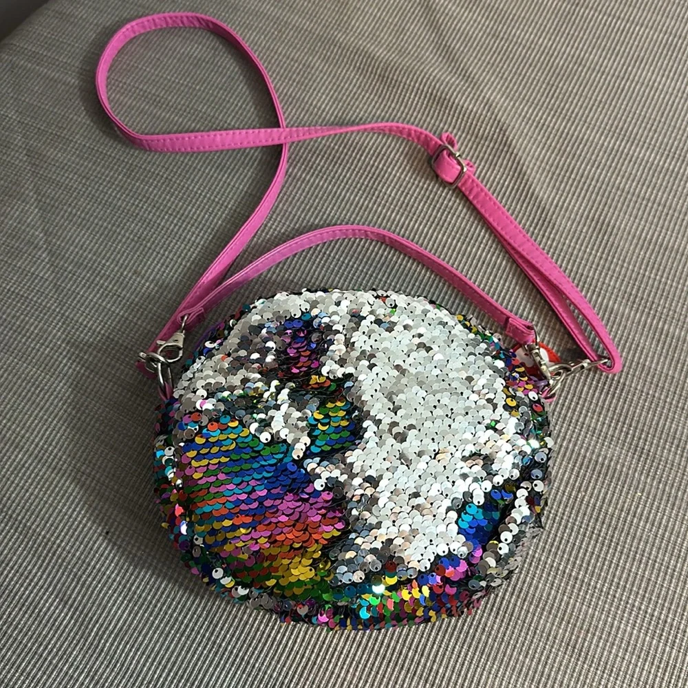 💚5 TY Fashion Flip Sequin Cat Purse Silver/Rainbow/Pink Strap- Zipper Beanie
